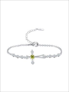 925 Sterling Silver Cross Bracelet Cubic Zirconia White Gold Plated